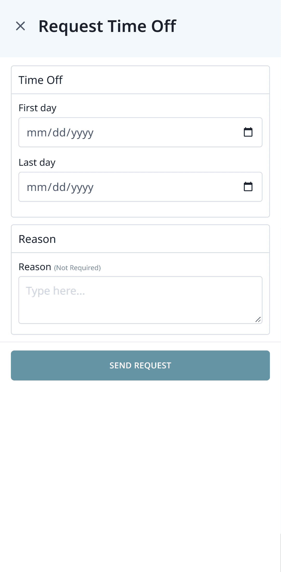 The time-off request form on a phone